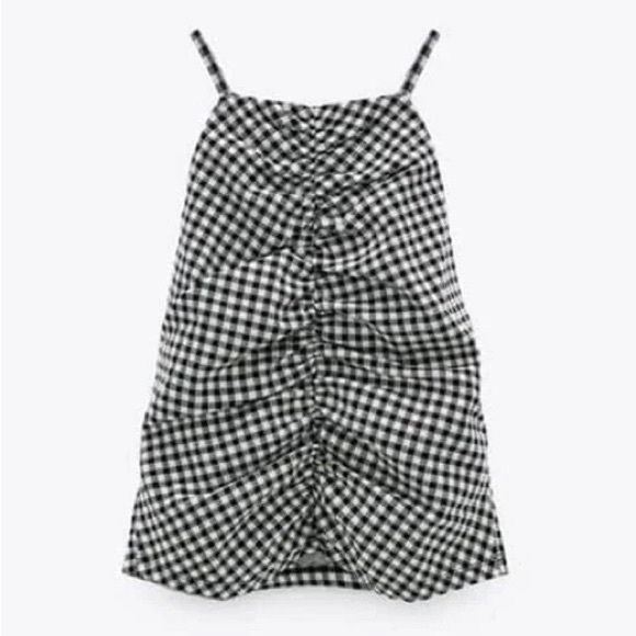 Zara black and white gingham tank top with ruched detail - Picture 1 of 4